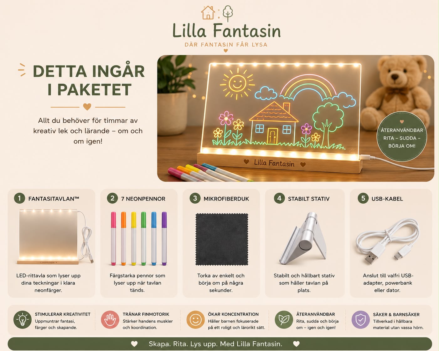 Fantasitavlan™  Den återanvändbara LED-rittavlan som får fantasin att lysa.